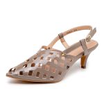 Sandalia Scarpin Salto Baixo Slingback Bico Fino 6033 Verniz Taupe- Margarida