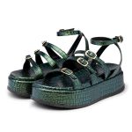 Sandália Papete Flatform Croco Electra Army Tiras com Fivelas 5302- Bromélia