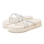 Sandália Papete Feminina Com Sola Alta e Tiras De Strass 199067 Off White