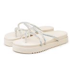 Sandália Papete Feminina Com Sola Alta E Tiras De Strass 199067 Off White