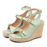 Sandalia Feminina Anabela Plataforma Com Salto Em Juta 190000 Verde Mint