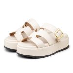 Sandália Feminina Papete Flatform Tira com Fivela 5301 Off White- Violeta