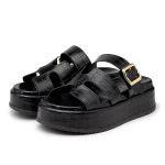 Sandália Feminina Papete Flatform Tira com Fivela 5301 Croco Preto - Violeta