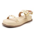 Sandália Feminina Flatform Papete Tiras Fivela 23420 Gergelim