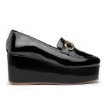 Sapato Social Feminino Salto Plataforma Mocassim Detalhe em Dourado 170500 Preto