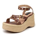 Sandália Feminina Anabela Plataforma Ilhós 9101 Caramelo