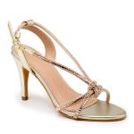 Sandália Feminina Salto Fino Tiras Strass 1798 Elegance Ouro