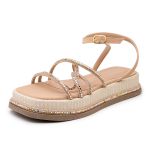 Sandália Feminina Papete Flatform Nude Strass 23412