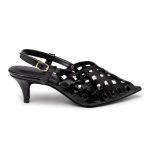 Sandalia Scarpin Salto Baixo Slingback Bico Fino 6033 Verniz Preto- Margarida