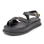 Sandália Flatform Feminina Papete Tiras Fivela 23410 Preta- Jasmim