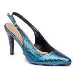 Scarpin Mule De Salto Alto Slingback Electra Azul 6021