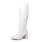 Bota Feminina Salto Bloco Bico Fino 190212 Craquelê Branco
