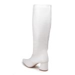 Bota Feminina Salto Bloco Bico Fino 190212 Craquelê Branco