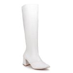 Bota Feminina Salto Bloco Bico Fino 190212 Craquelê Branco