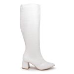 Bota Feminina Salto Bloco Bico Fino 190212 Craquelê Branco