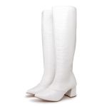 Bota Feminina Salto Bloco Bico Fino 190212 Craquelê Branco