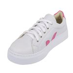 Tênis Feminino Casual De Amarrar 087 Napa Branco Com Detalhes Rosa