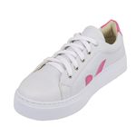 Tênis Feminino Casual de Amarrar 087 Napa Branco com Detalhes Rosa