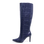 Bota Feminina Salto Fino Cano Alto 1715 Craquelê Azul Marinho