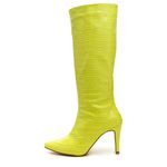 Bota Feminina Salto Fino Cano Alto 1715 Craquelê Lemon