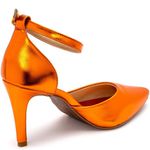 Sapato Feminino Scarpin Salto Alto 1753 Napa Metalizada Laranja