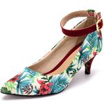 Sapato Feminino Scarpin Salto Fino 180119 Tecido Floral Branco