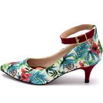 Sapato Feminino Scarpin Salto Fino 180119 Tecido Floral Branco