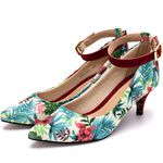 Sapato Feminino Scarpin Salto Fino 180119 Tecido Floral Branco