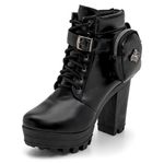 Bota Coturno Feminino Salto Grosso com Bag 181262 Napa Preta