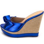 Tamanco Feminino Anabela 3071 Napa Metalizada Azul Bic