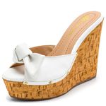 Tamanco Feminino Anabela Salto Alto Cortiça 4039 Napa Branca
