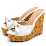 Tamanco Feminino Anabela Salto Alto Cortiça 4039 Napa Branca