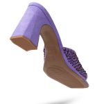 Tamanco Feminino Salto Grosso Triângulo Em Suede Lilás