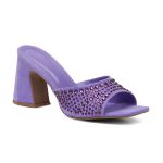 Tamanco Feminino Salto Grosso Triângulo Em Suede Lilas 183050