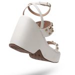 Sandália Feminina Salto Anabela Com Tiras Em Napa Off White