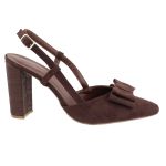 Scarpin Slingback Laço em Camurça Terra Inveno 5501 Salto Bloco Madeira