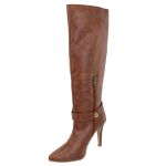 Bota Feminina Cano Longo Salto Fino com Detalhe Adicional Fivela 1713 Destroyed Caramelo