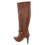 Bota Feminina Cano Longo Salto Fino com Detalhe Adicional Fivela 1713 Destroyed Caramelo