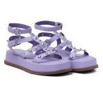 Sandália Papete Flatform Feminina Em Napa Lilás 183070 Com Aplicação Em Hotfix
