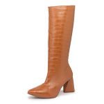 Bota Feminina Cano Longo Salto Triângulo 23020 Croco Whisky