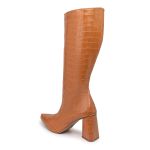 Bota Feminina Cano Longo Salto Triângulo 23020 Croco Whisky