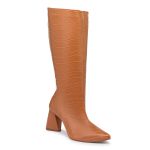 Bota Feminina Cano Longo Salto Triângulo 23020 Croco Whisky