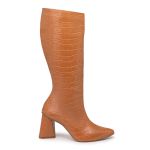 Bota Feminina Cano Longo Salto Triângulo 23020 Croco Whisky