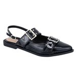 Sapatilha Slingback Rasteira Feminina Bico Fino 184201 Verniz Preto