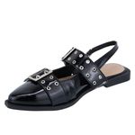 Sapatilha Slingback Rasteira Feminina Bico Fino 184201 Verniz Preto