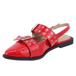 Sapatilha Slingback Rasteira Feminina Bico Fino 184201 Verniz Vermelho