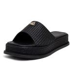 Tamanco Feminino Flatform Plataforma 23413 Rafia Preta