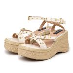 Sandália Feminina Anabela Plataforma Ilhós 9101 Off White