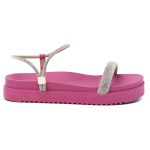 Sandália Papete Flatform Feminina Brilho Com Tiras De Strass Napa Pink 199055