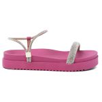 Sandália Papete Flatform Feminina Brilho com Tiras de Strass Napa Pink